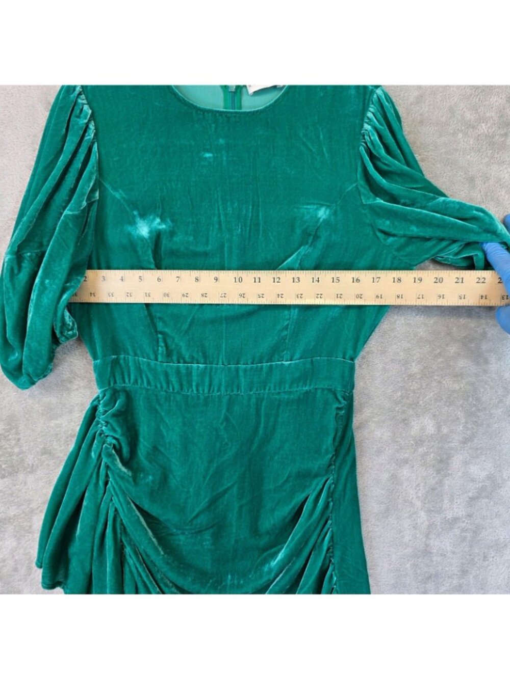Rhode Dress Womens 8 Green Velvet Ruched Puff Sleeve Ruffle Hem Mini Party - Picture 8 of 10